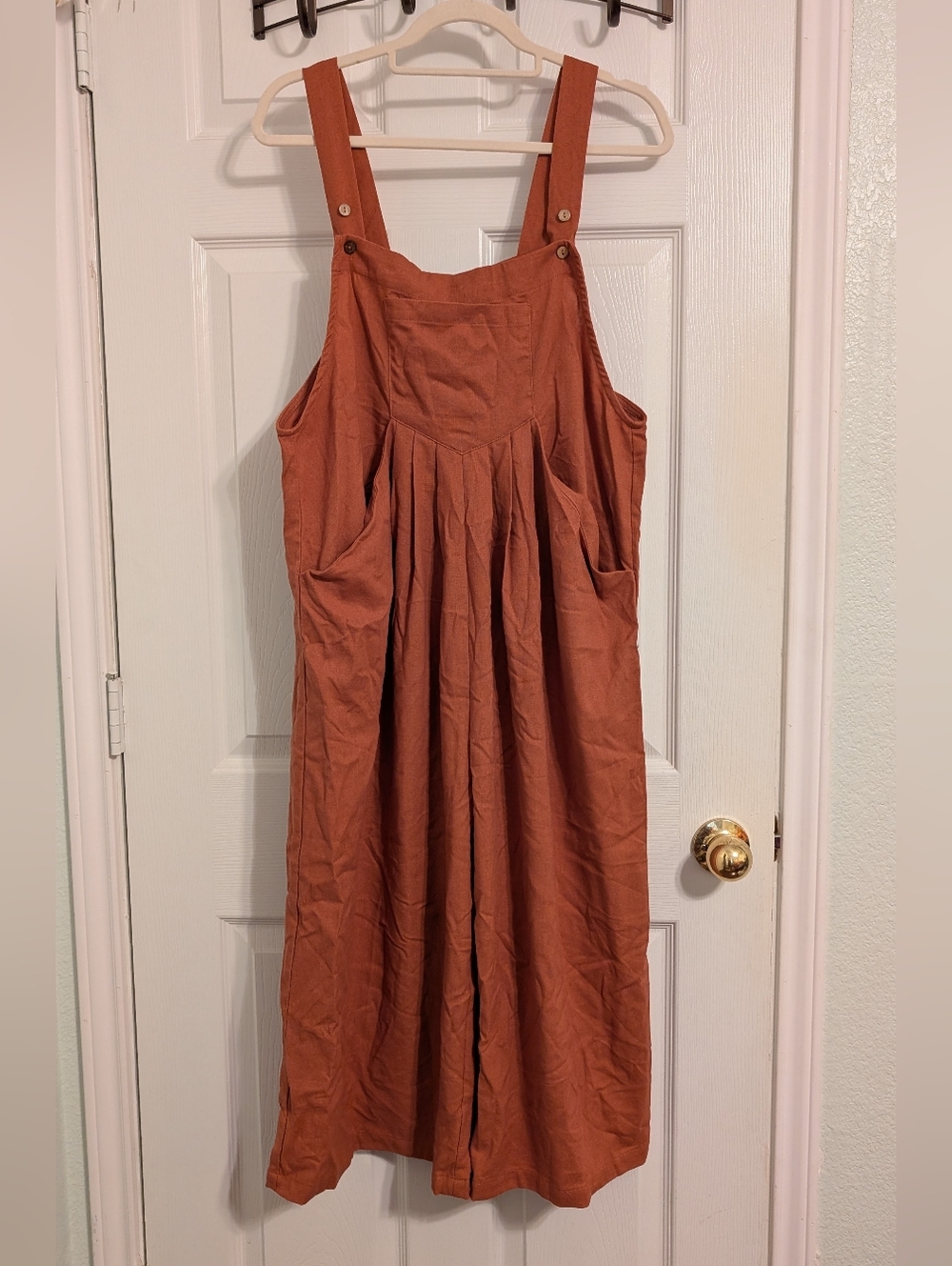 Rust Brown NORACORA Women's Linen Jumpsuit Overalls Wide Leg Capri Length